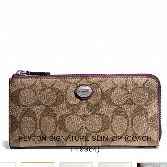 Coach Handbags - Coach Peyton Signature Slim Zip Wallet F49964 Khaki/Violet